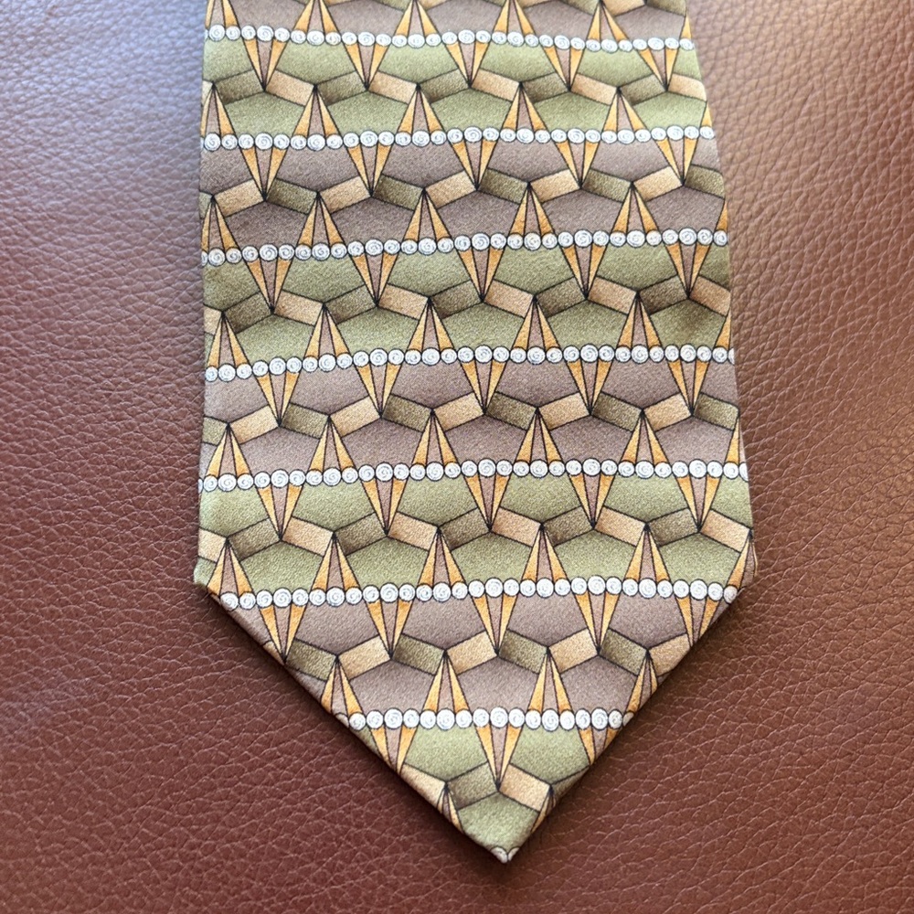J. Garcia Vintage Men's Silk Tie Sage Green Cream Geometric